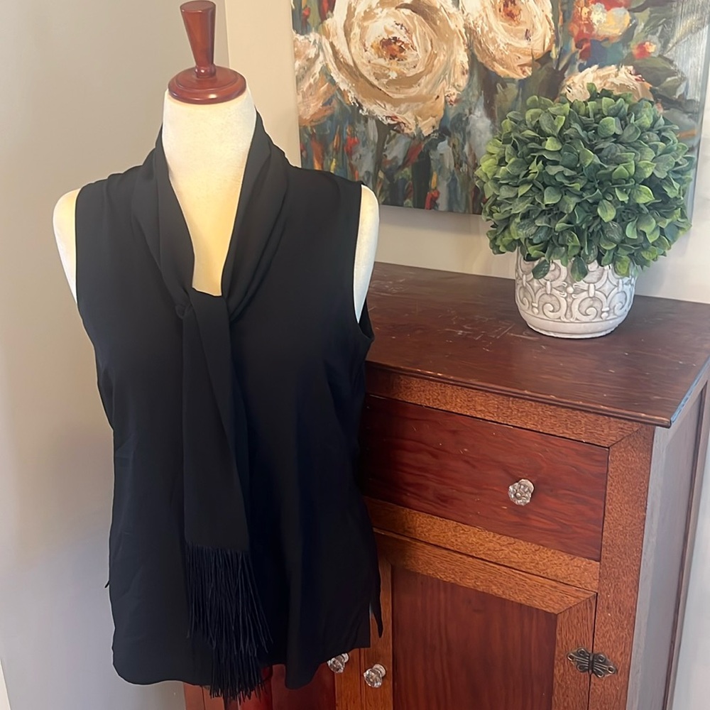 Cabi 3430 Sleeveless Fringe Scarf Blouse Size M